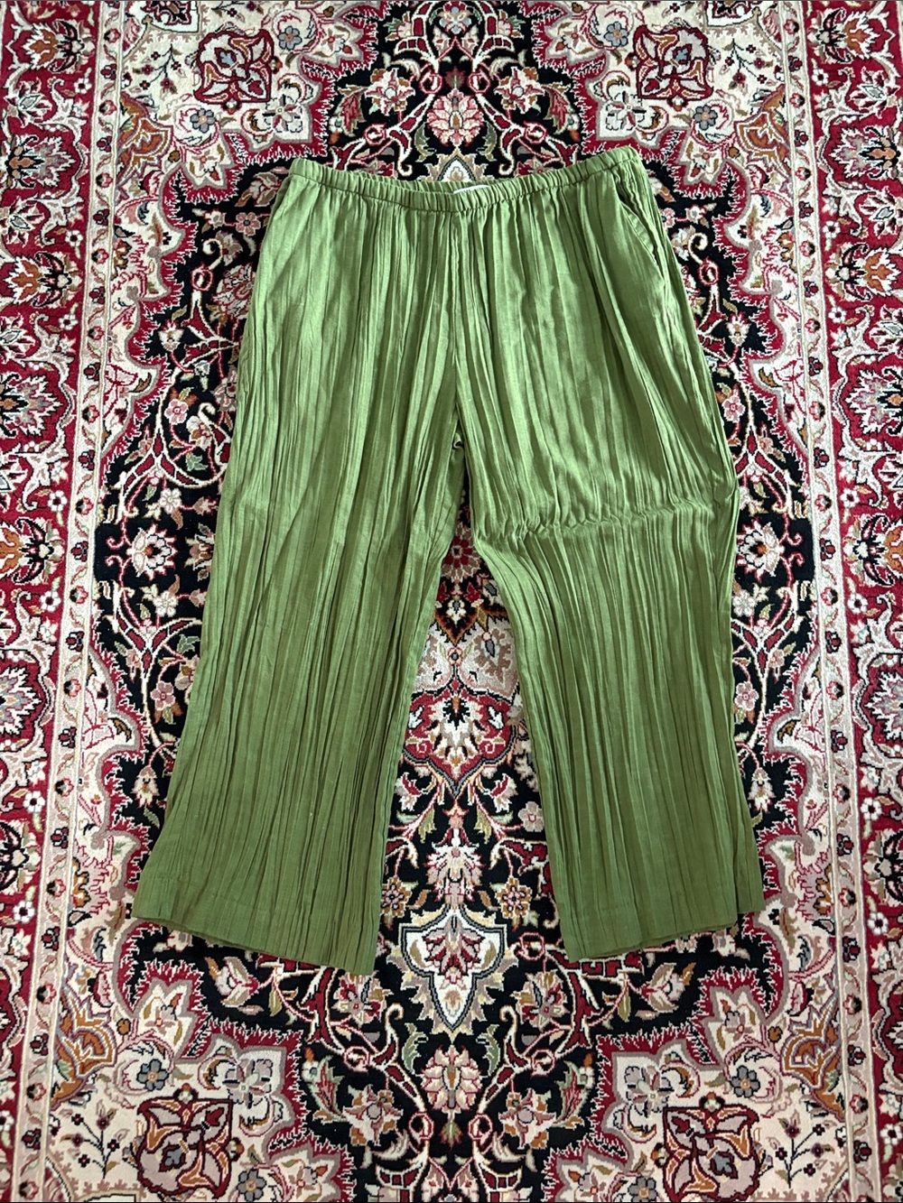 ZARA | Linen Blend Olive Green Pleated Wide-Leg Pants, size XXL, fits like XL